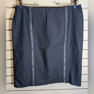 Beth Bowley Dark Blue Pencil Skirt With Floral Trim Size 14 EUC